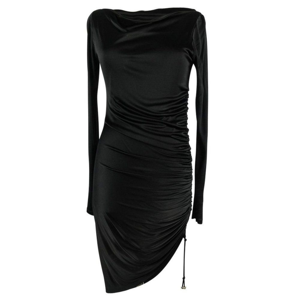 Versace Dress Black Side Drawstring Rouching Asymmetrical Hem 44 / 8